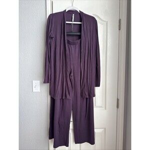 Soma Cool Nights Blackberry Red Wine Ribbed Cardigan & Pant Set Medium